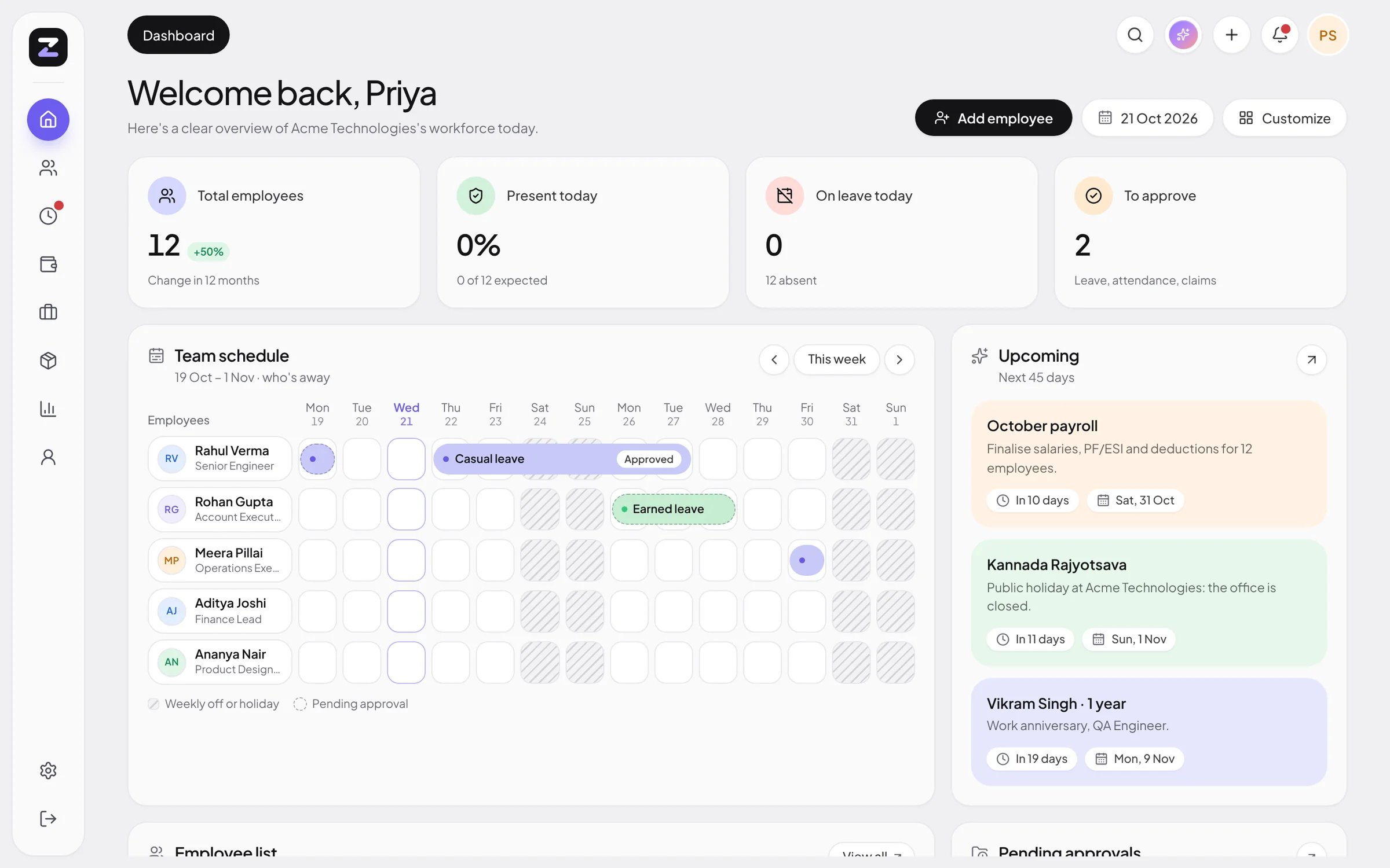 ZodHR dashboard
